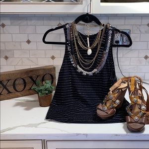 FREE PEOPLE TOP -.. COOL BEADING & STYLISH OPEN BACK